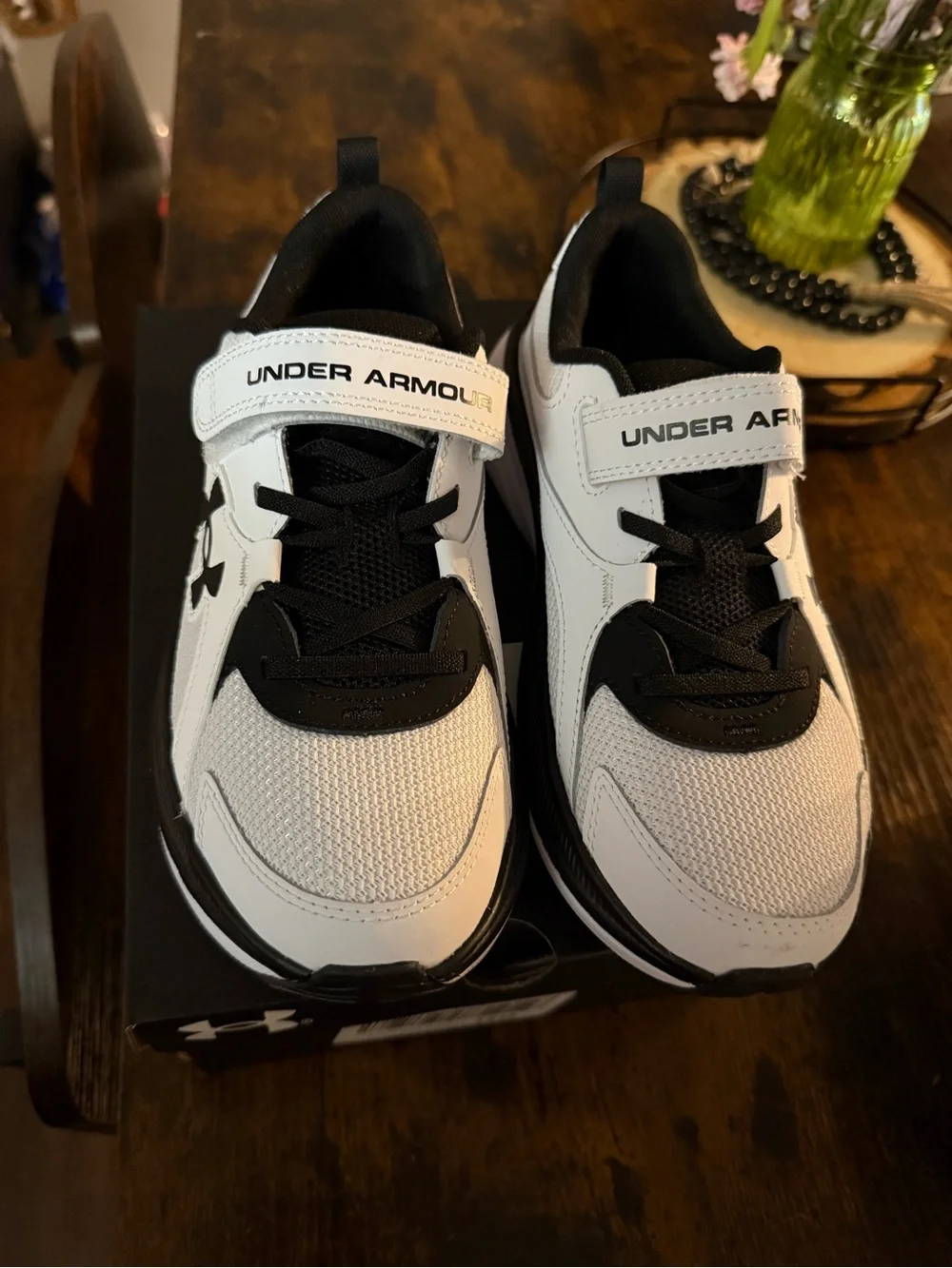 Under Armour Kids White and Black Hook-and-Loop Sneakers